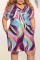 Purple Casual Print Patchwork Pocket V Neck Straight Plus Size Dresses