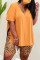 Orange Fashion Casual Print Slit V Neck Plus Size Two Pieces