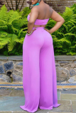 Purple Sexy Solid Patchwork Strapless Sleeveless Two Pieces
