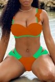 Fluorescent Green Sexy Solid Patchwork Flounce Swimwears