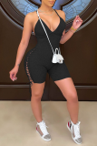Grey Sexy Solid Hollowed Out Spaghetti Strap Skinny Jumpsuits