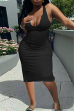 Black Sexy Casual Solid Basic U Neck Vest Dress