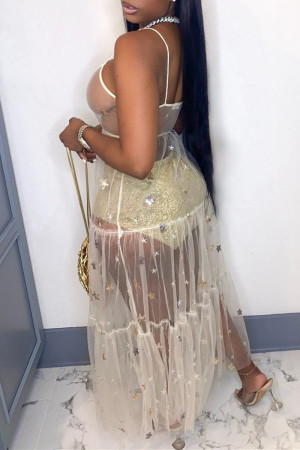 Sexy Vacation Solid Color Hollow Out Lace Up See-Through Backless Spaghetti Strap Beach Dresses(7 Colors)