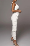 White Fashion Casual Solid Vests Pants U Neck Sleeveless Two Pieces