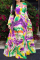 Purple Casual Print Patchwork V Neck Cake Skirt Dresses