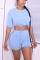 Light Blue Casual Solid Split Joint Draw String O Neck Half Sleeve Two Pieces