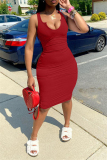 Red Sexy Casual Solid Basic U Neck Vest Dress