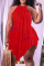 Red Fashion Sexy Print Vests Asymmetrical O Neck Plus Size Two Pieces