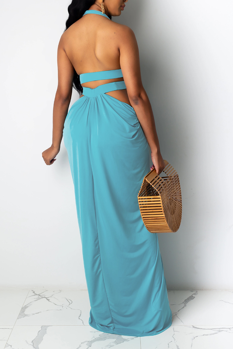 Sexy Solid Color Hollow Out Irregular Halter Irregular Dresses main image 0