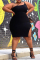 Black Fashion Sexy Plus Size Solid Backless Slit One Shoulder Sleeveless Dress