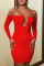 Red Sexy Solid Hollowed Out Backless Off the Shoulder Long Sleeve Dresses
