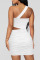 White Sexy Solid Hollowed Out Split Joint Fold Strapless Pencil Skirt Dresses