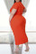 Tangerine Red Fashion Casual Solid Bandage V Neck Plus Size Two Pieces