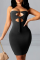 Black Sexy Solid Hollowed Out Strapless Pencil Skirt Dresses