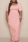 Pink Casual Solid Split Joint Fold U Neck Straight Plus Size Dresses
