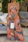 Tangerine Red Sexy Print Split Joint Spaghetti Strap Loose Jumpsuits