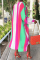 Pink Fashion Casual Striped Print Asymmetrical O Neck Long Sleeve Dresses