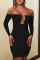 Black Sexy Solid Hollowed Out Backless Off the Shoulder Long Sleeve Dresses