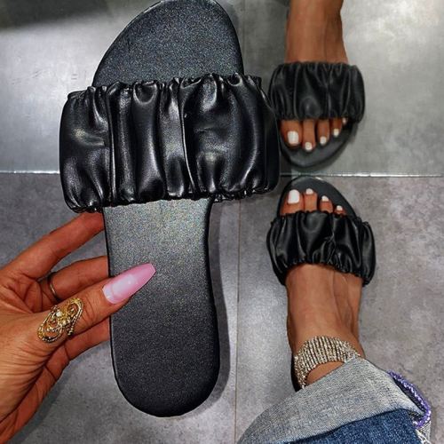Black Casual Street Patchwork Fold Opend Out Door Shoes
