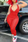 Red Casual Solid Split Joint Zipper Halter Skinny Jumpsuits