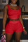 Red Solid Patchwork U Neck Sleeveless Two Pieces