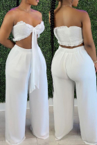 White Fashion Sexy Solid Bandage Backless Strapless Sleeveless Two Pieces