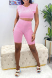 Pink Fashion Casual Solid Basic O Neck Sleeveless Two Pieces