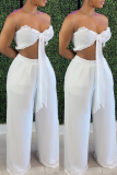 White Fashion Sexy Solid Bandage Backless Strapless Sleeveless Two Pieces