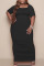Black Casual Solid Patchwork Fold U Neck Straight Plus Size Dresses