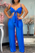 Blue Sexy Solid Split Joint Spaghetti Strap Sleeveless Two Pieces