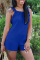 Blue Sexy Casual Solid Backless Spaghetti Strap Regular Romper