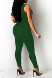 Green Sexy Solid Patchwork V Neck Skinny Jumpsuits