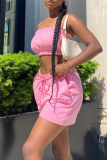 Pink Sexy Casual Solid Backless Strapless Sleeveless Two Pieces