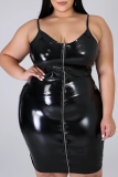 Black Sexy Solid Split Joint Spaghetti Strap Pencil Skirt Plus Size Dresses