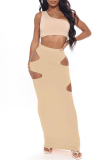 White Sexy Casual Solid Hollowed Out Regular High Waist Skirt