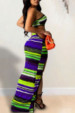 Green Sexy Print Hollowed Out Patchwork Asymmetrical Sling Dress Dresses