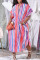 Colour Fashion Casual Striped Print Basic V Neck Short Sleeve Dress