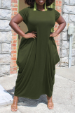 Army Green Casual Solid Patchwork O Neck Straight Dresses