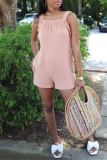 Pink Sexy Casual Solid Backless Spaghetti Strap Regular Romper