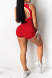 Red Sexy Casual Solid Hollowed Out V Neck Sleeveless Two Pieces