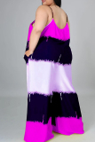 Purple Fashion Casual Print Backless Spaghetti Strap Plus Size Jumpsuits