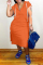 Orange Fashion Casual Plus Size Solid Slit Hooded Collar Short Sleeve Dress