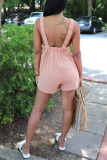 Pink Sexy Casual Solid Backless Spaghetti Strap Regular Romper