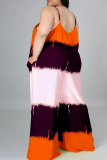 Orange Fashion Casual Print Backless Spaghetti Strap Plus Size Jumpsuits