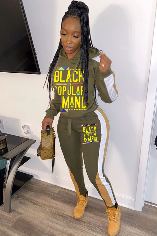 Army Green Street Fashion adult Two Piece Suits Patchwork Print Letter pencil Long Sleeve Two-piece