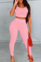 Pink Sportswear Solid Split Joint U Neck Sleeveless Two Pieces