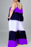 Purple Fashion Casual Print Backless Spaghetti Strap Plus Size Jumpsuits