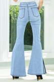 Light Blue Fashion Casual Solid Slit Plus Size Jeans