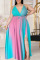 Powder Blue Casual Tie Dye Split Joint Frenulum V Neck Sling Dress Plus Size Dresses