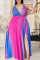 Rose Red Blue Casual Tie Dye Split Joint Frenulum V Neck Sling Dress Plus Size Dresses